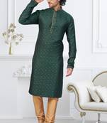 Green faux banarasi embroidered kurta pajama