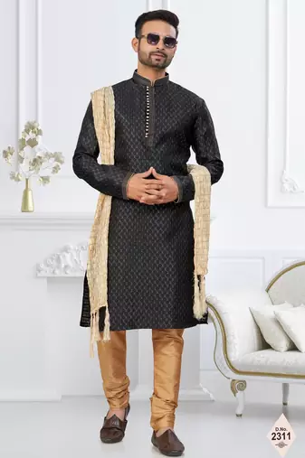 Black faux banarasi embroidered kurta pajama