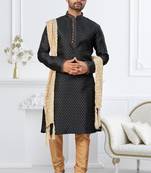 Black faux banarasi embroidered kurta pajama