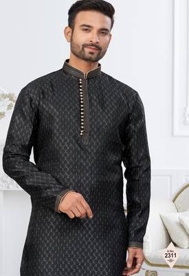 Black faux banarasi embroidered kurta pajama 2