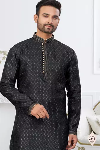 Black faux banarasi embroidered kurta pajama
