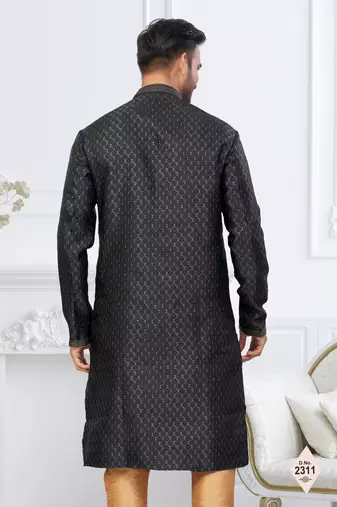 Black faux banarasi embroidered kurta pajama