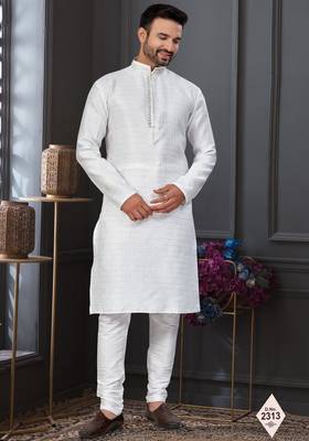 White faux banarasi embroidered kurta pajama 1