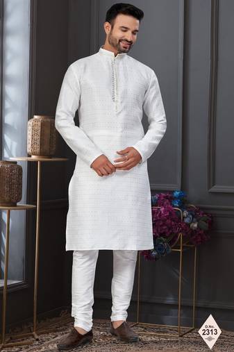 White faux banarasi embroidered kurta pajama