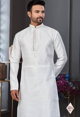 White faux banarasi embroidered kurta pajama 2