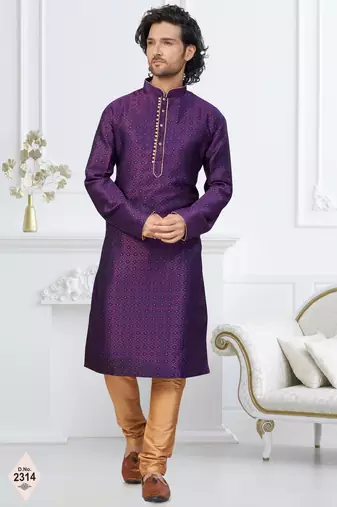 Purple faux banarasi embroidered kurta pajama