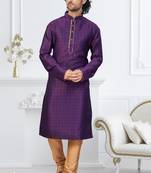 Purple faux banarasi embroidered kurta pajama