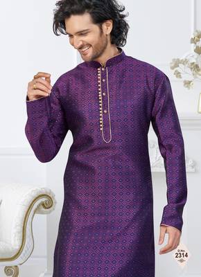 Purple faux banarasi embroidered kurta pajama 2
