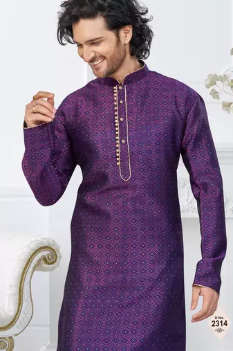 Purple faux banarasi embroidered kurta pajama