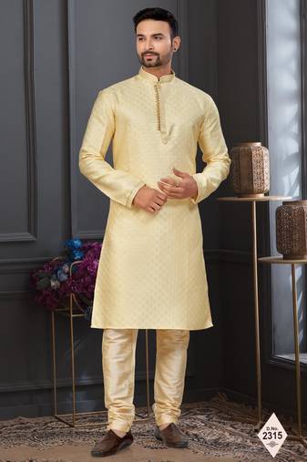 Gold faux banarasi embroidered kurta pajama