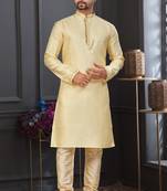 Gold faux banarasi embroidered kurta pajama