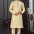 Gold faux banarasi embroidered kurta pajama and nehru jacket