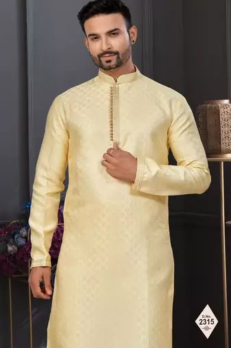 Gold faux banarasi embroidered kurta pajama