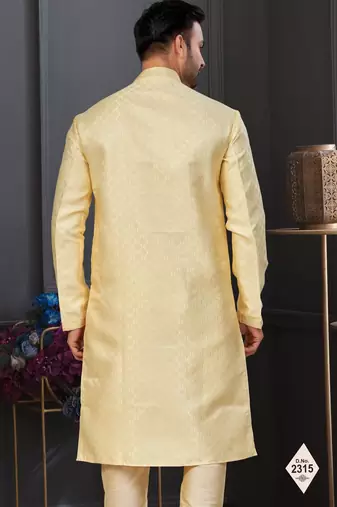 Gold faux banarasi embroidered kurta pajama