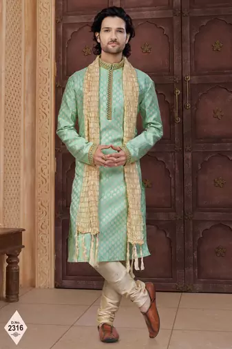 Green faux banarasi embroidered kurta pajama