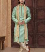 Green faux banarasi embroidered kurta pajama