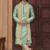 Green faux banarasi embroidered kurta pajama and nehru jacket
