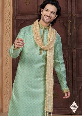 Green faux banarasi embroidered kurta pajama 2