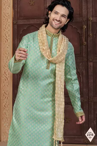 Green faux banarasi embroidered kurta pajama