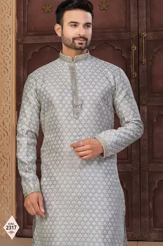 Grey faux banarasi embroidered kurta pajama