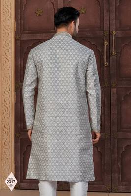 Grey faux banarasi embroidered kurta pajama 3
