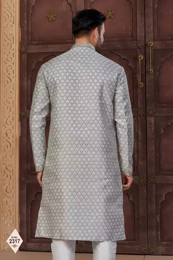 Grey faux banarasi embroidered kurta pajama