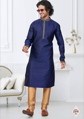 Blue faux banarasi embroidered kurta pajama 1