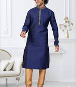Blue faux banarasi embroidered kurta pajama