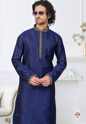 Blue faux banarasi embroidered kurta pajama 2