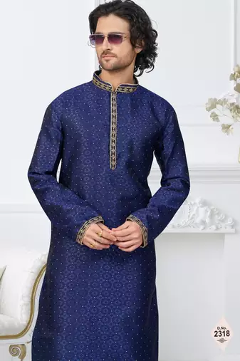 Blue faux banarasi embroidered kurta pajama