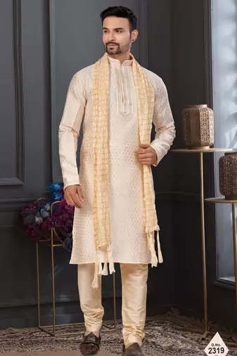 Fawn faux banarasi embroidered kurta pajama