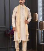 Fawn faux banarasi embroidered kurta pajama