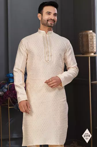 Fawn faux banarasi embroidered kurta pajama