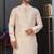 Fawn faux banarasi embroidered kurta pajama and nehru jacket