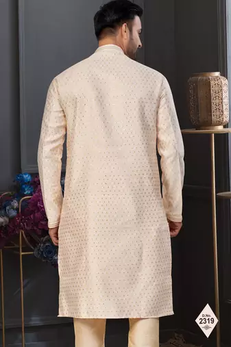 Fawn faux banarasi embroidered kurta pajama