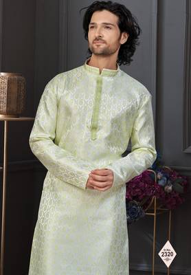 Green faux jacquard embroidered kurta pajama 2