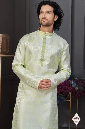 Green faux jacquard embroidered kurta pajama