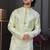 Green faux jacquard embroidered kurta pajama and nehru jacket