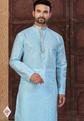 Blue faux banarasi embroidered kurta pajama 2