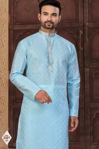 Blue faux banarasi embroidered kurta pajama