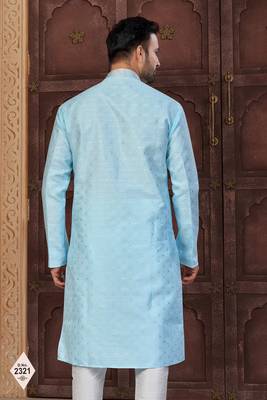 Blue faux banarasi embroidered kurta pajama 3