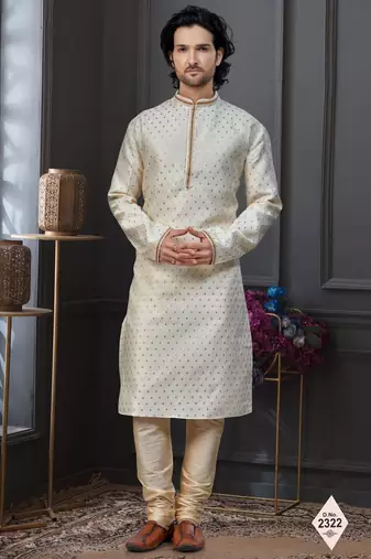 Fawn faux banarasi embroidered kurta pajama