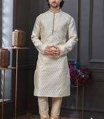 Fawn faux banarasi embroidered kurta pajama