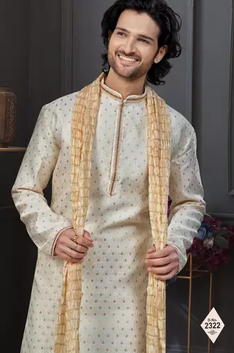 Fawn faux banarasi embroidered kurta pajama