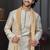 Fawn faux banarasi embroidered kurta pajama and nehru jacket