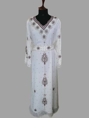Off-White color Handmade Moroccan Kaftan with hijjab 1