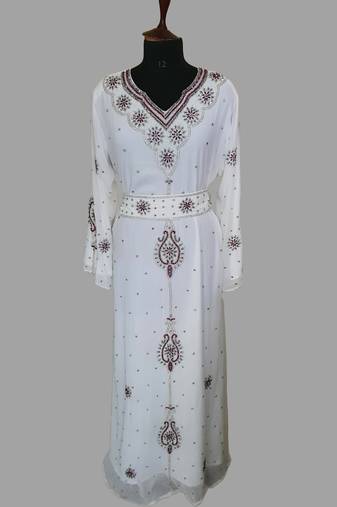 Off-White color luxurious Handmade Moroccan Kaftan with hijjab
