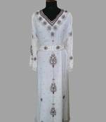 Off-White color luxurious Handmade Moroccan Kaftan with hijjab