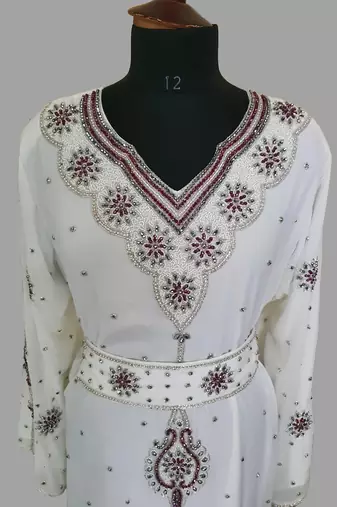 Off-White color Handmade Moroccan Kaftan with hijjab