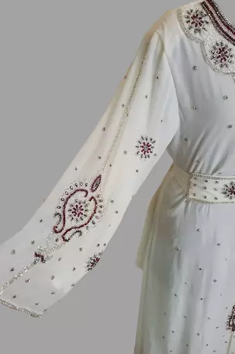 Off-White color Handmade Moroccan Kaftan with hijjab